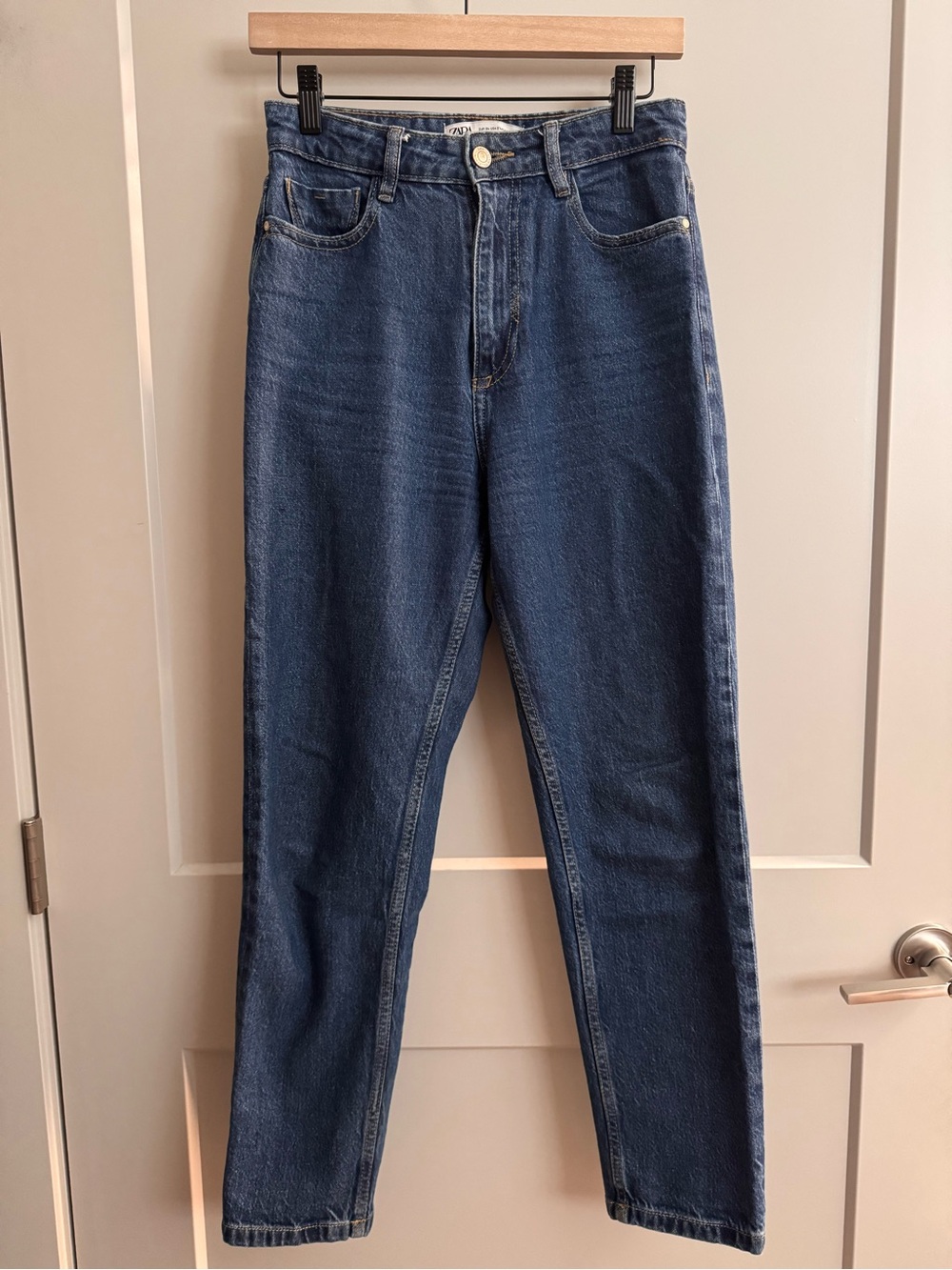 Zara High Rise Mom Jeans Blue Straight Leg Denim Size 2